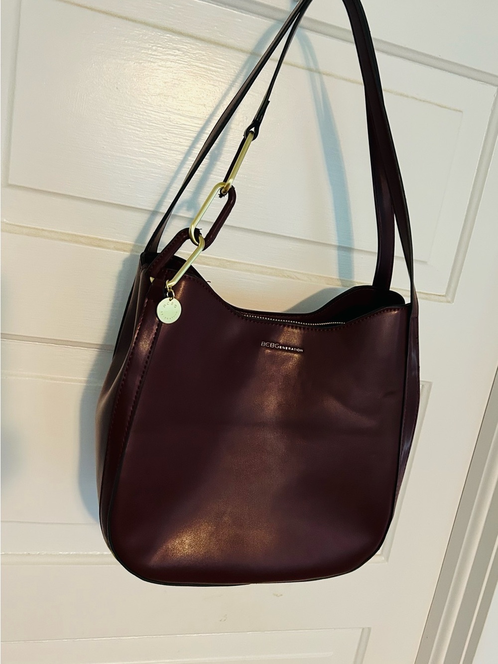 BCBGeneration Burgundy Shoulder Bag with Gold Accents